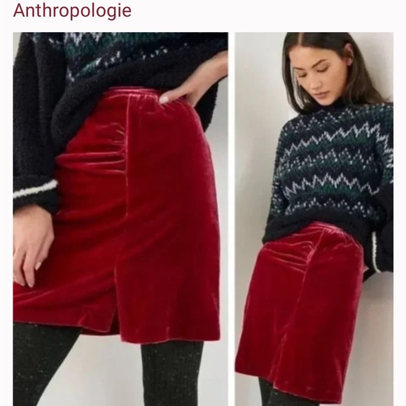 Anthropologie Dresses & Skirts - Anthropologie velvet mini skirt with slit red holiday no tie size 18